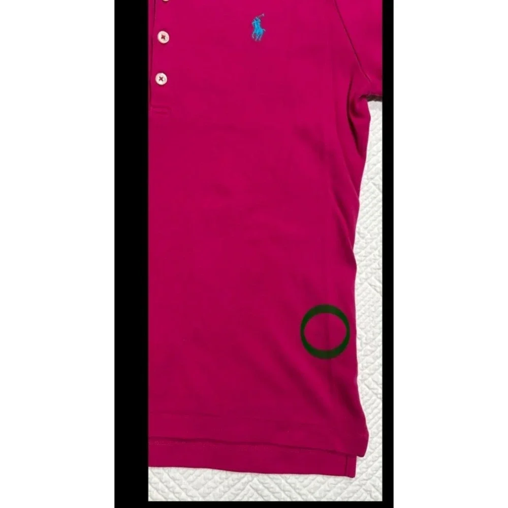 Ralph Lauren Youth Girls Polo Size Large Pink Collar Classic Short Sleeve